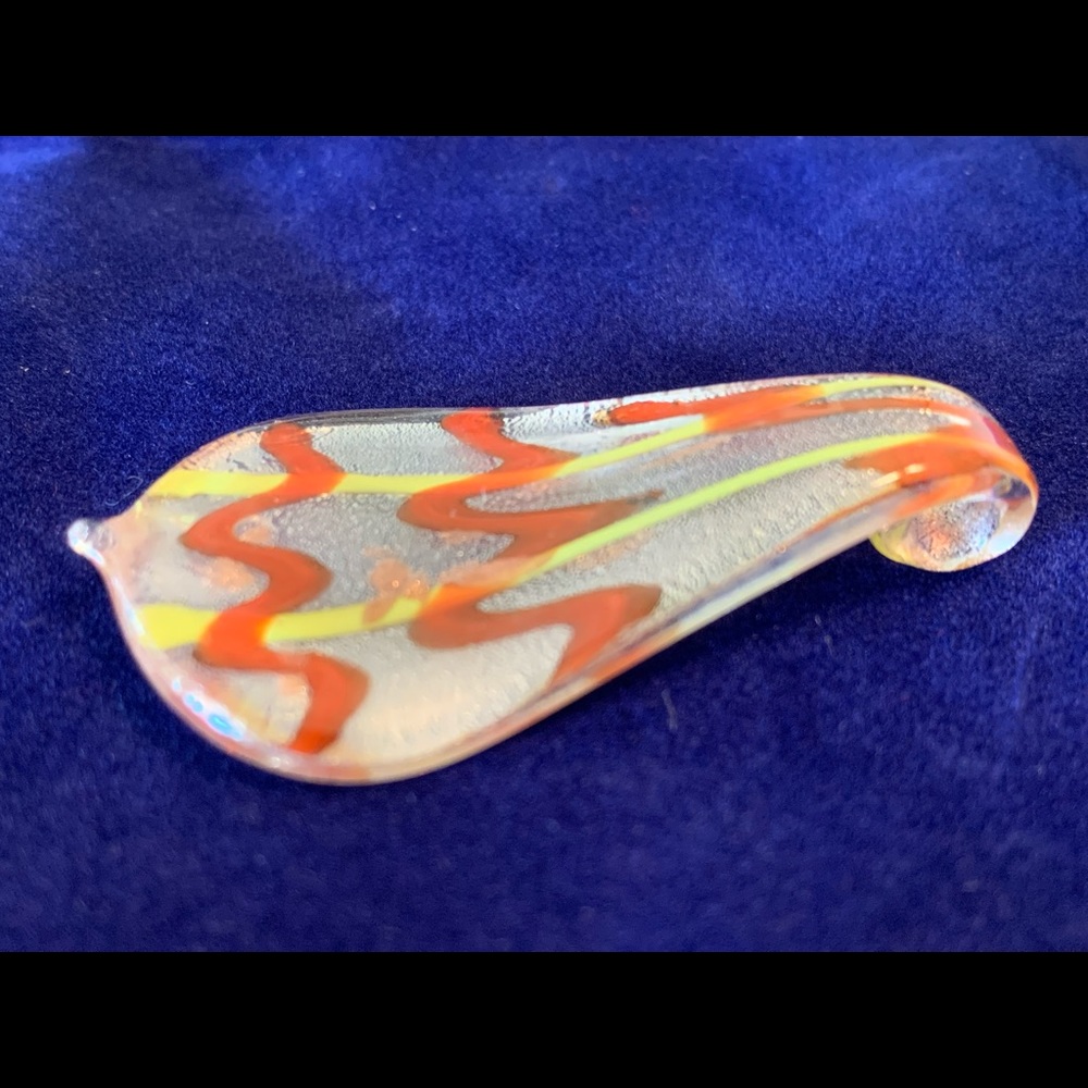 Glass pendant with silver, red & yellow tones